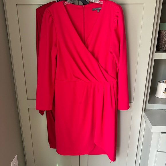 EUC Dillards Julia Jordan Ruched Wrap Dress V-Neck Pinkish Red Sz 12 Worn 1x - Picture 1 of 12